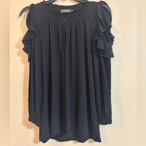 Ralph Lauren Elegant Long Sleeve Black Ruffle Blouse Size Will fit a Small
